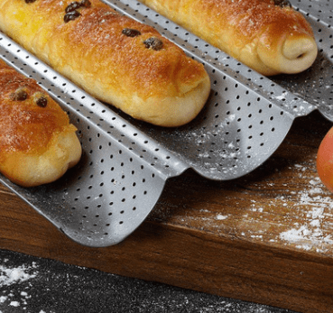 Silver） Non-stick Perforated French Baguette Bread Pan Walfos French Bread Baking Pan 4 Wave Loaves Loaf Bake Mold Toast Perforated Cooking Bakers Molding