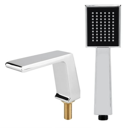 Prom Deck Falls HERCHR 5Pcs Deck Mounted Chrome Brass Bathtub Waterfall Faucet Square Handheld Shower , Square Handheld Shower Faucet ,Waterfall Faucet ()
