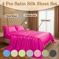 thumbnail image 2 of Amay Luxury Satin Silk Bed Sheet Set - 4 Piece Bedding Set with Fitted Sheet, Flat Sheet & 2 Pillowcases - Ultra Soft, Smooth, Wrinkle Resistant ( Short Queen, Hot Pink), 2 of 6