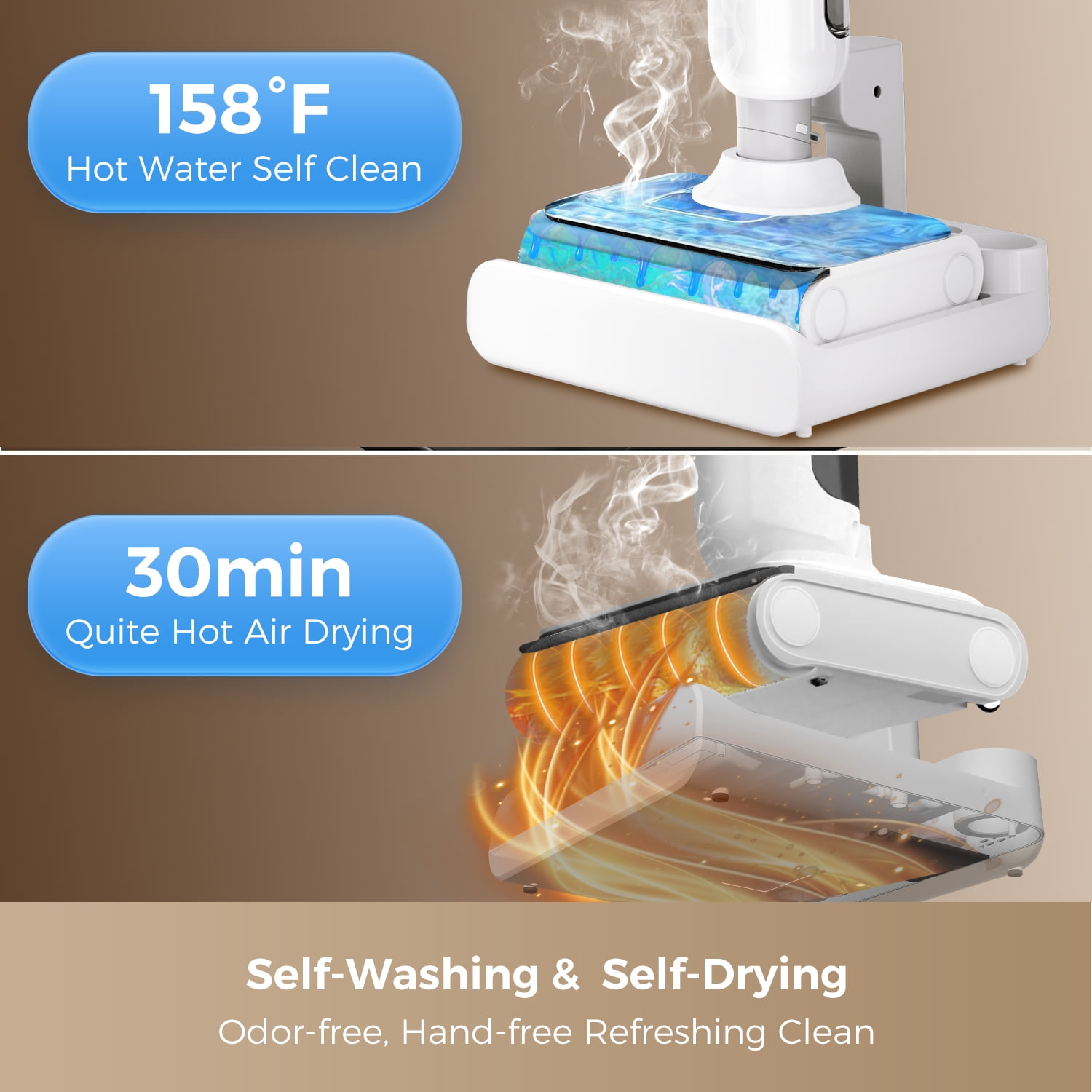 HABIUBIU Wet Dry Vacuum Cleaner for Carpet Hardwood, Edge Cleaning, Self-Cleaning Floor Washer with 45 Min Runtime
