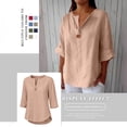 thumbnail image 6 of Outfmvch Linen Sets for Women 2 Piece Boho Summer Graphic Tees Cotton Linen Tunic Tops V Neck Embroidered Shirt Women's Puffed Short Sleeve Retro Embroidered 3/4 Sleeve Boho Tops Green 3XL, 6 of 9