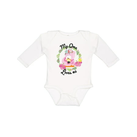 

Inktastic Baby Flamingo My Oma Loves Me with Flower Wreath Boys or Girls Long Sleeve Baby Bodysuit