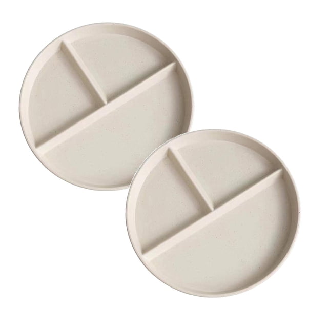 Oleegame Ensemble de Couverts en Acier Inoxydable 2 Pcs Assiettes de Blé pour Adultes Ensemble de Vaisselle Réutilisable Assiette Divisée pour Enfants Plateau Déjeuner en Plastique Bariatrique Micro-Ondes & Lave-Vaisselle Beige