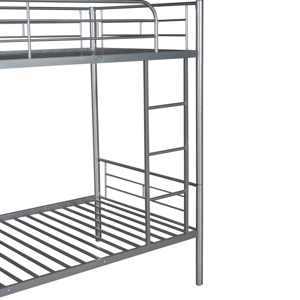 Clipeyh Metal Twin over Twin Bunk Bed with Guardrail and Ladder, Silver