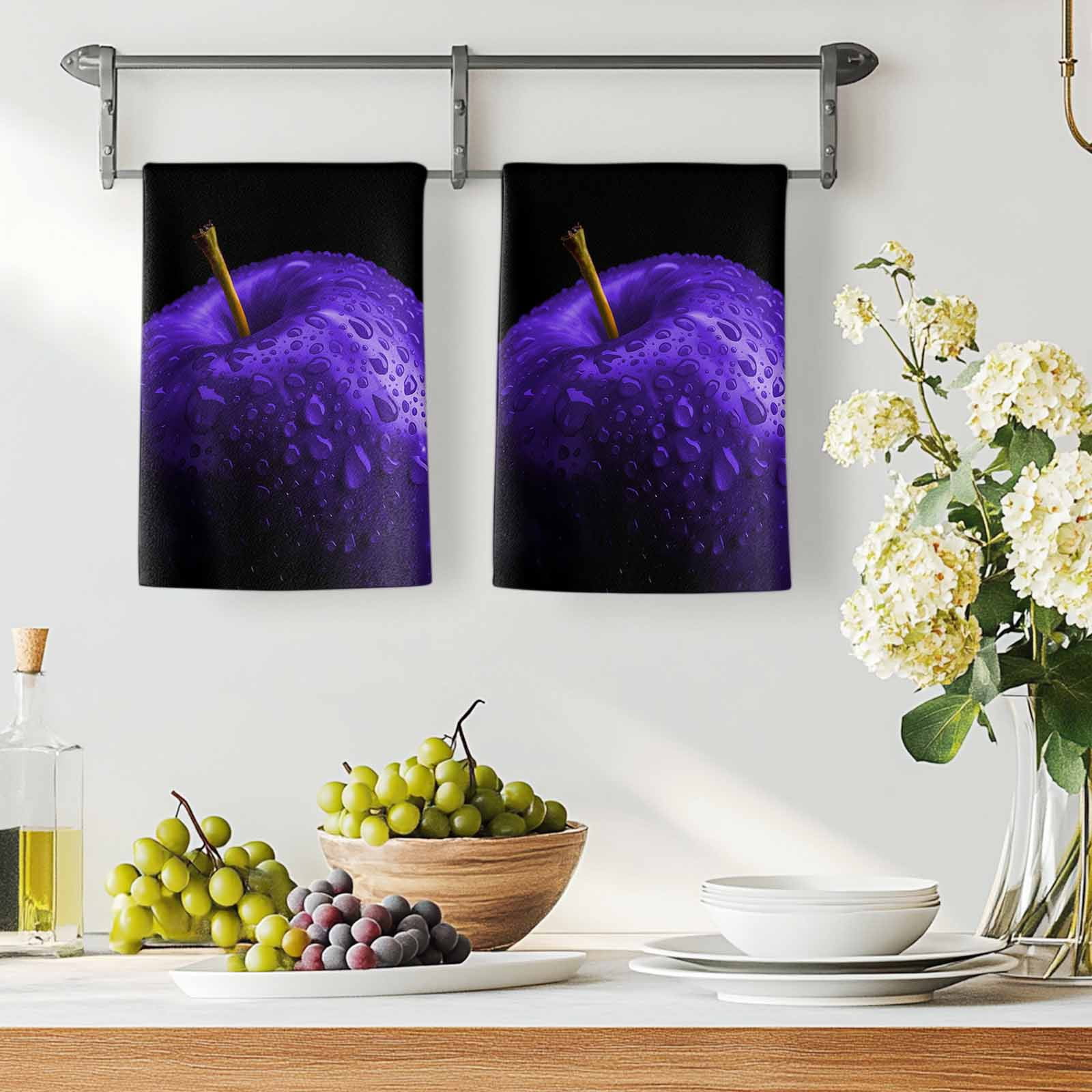 Dish Towels, Purple Fruit Absorbent Kitchen Towels 2 PCS, Berry Drops Microfiber Hand Towels Dish Cloths Tea Towels for Home&nbsp;Bathroom Cleaning Drying,18X28-Inch,