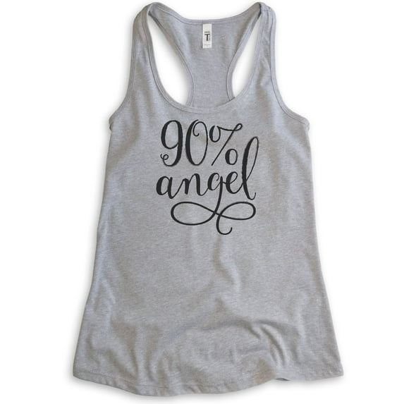 90% Angel Tank Top, Ladies Racerback Tank Top, Cute Sweet Tank, Daughter Tank, Wife Tank, Girlfriend Tank, Heather Gray, X-Large
