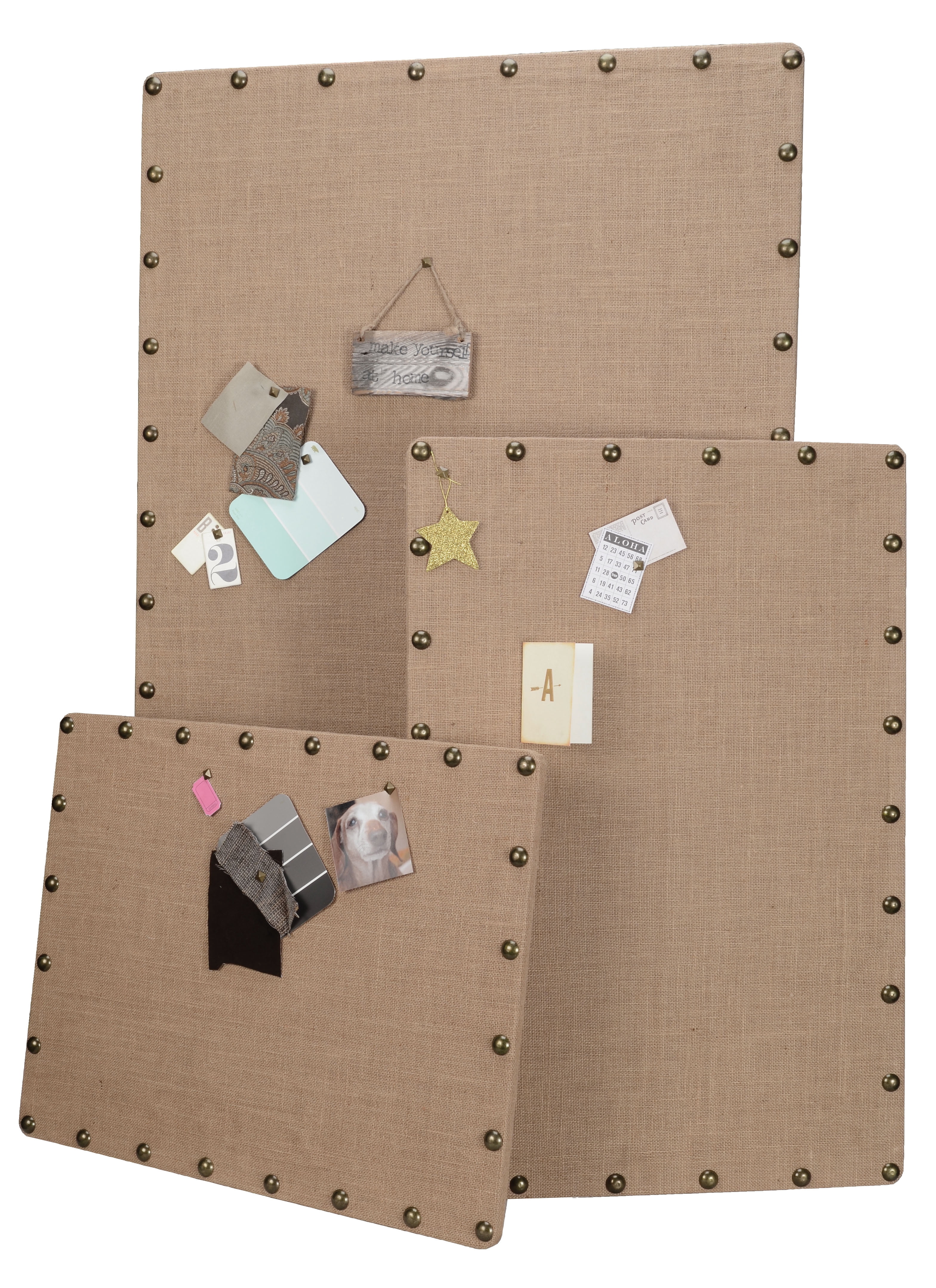 Linon Burlap Nailhead Corkboard, Large Size, Assembled