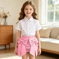 thumbnail image 3 of dazeni Girls Cute Bow Skirts School Uniforms Skirts High Waiste Pleated Skirts Casual A Line Tiered Elastic Waisted Skirts Pink Size 4 Years, 3 of 9