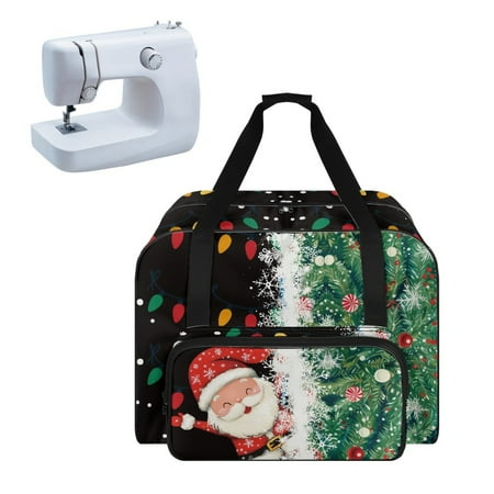 ZIATUBLE Christmas Santa Claus Portable Cover Tote Bag Snowflakes Sewing Machine Totes and Bags with 4 Bottom Rubber Pads Sewing Machine Cabinets and Storage Organizer for Travel