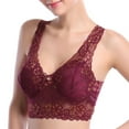 thumbnail image 4 of SMihono Women's Sexy Racerback Lace Plunge Bralette Padded Bra Top Racerback Bralette - Wireless Lace Bralette for Women Wine XXL, 4 of 8