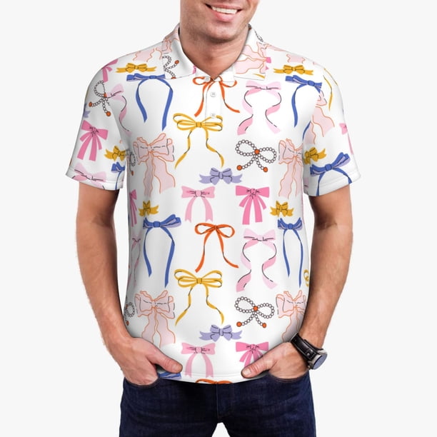 Fotbe bow ribbons Camiseta Polo de Golf para Hombre con Estampado – Camisa Deportiva Transpirable con Cuello Abotonado-Small
