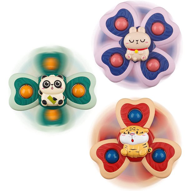 3PCS ALASOU Pop Up Suction Cup Spinner Toys for 1 Year Old Boy Girl