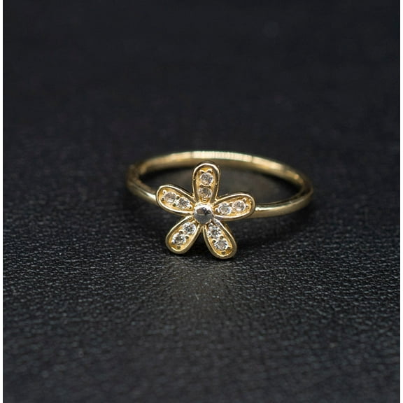 14k Real Solid Yellow Gold Flower Ring, 14k Solid Gold Women Dainty Ring, Flower Gemstone Gold Ring for Women, Gift, Gold Ring (Ring size:6 1/2;)