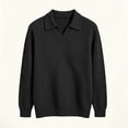 thumbnail image 6 of Men’s Long Sleeve Sweater Open V‑Neck Half Placket Textured Cable Knit Pullover Casual Relaxed Fit Collared Top, 6 of 8