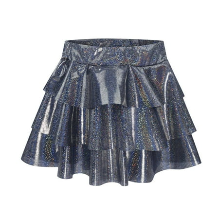 

Skirts For Girls Girls Metallic Skirt 3 Layer Ruffle Skirt Sparkly Shiny Skirt For Party Skirt With Shorts Underneath(Size:4-5 Years)