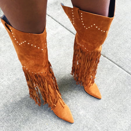 Cape Robbin Montana Camel Suede Fringe Thigh High Over Knee Western Cowboy Boots