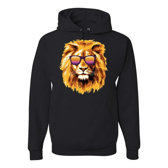 Lion With Sunglasses Animal Lover Unisex Graphic Hoodie Sweatshirt, Black, Small