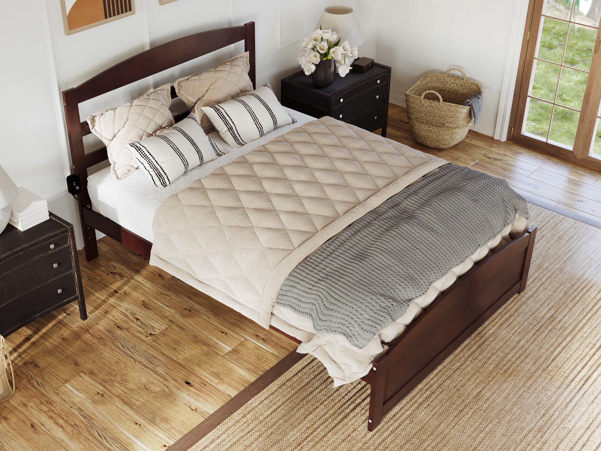 AFI Warren 14" Full Wood Platform Bed Frame with Headboard and Footboard, Walnut
