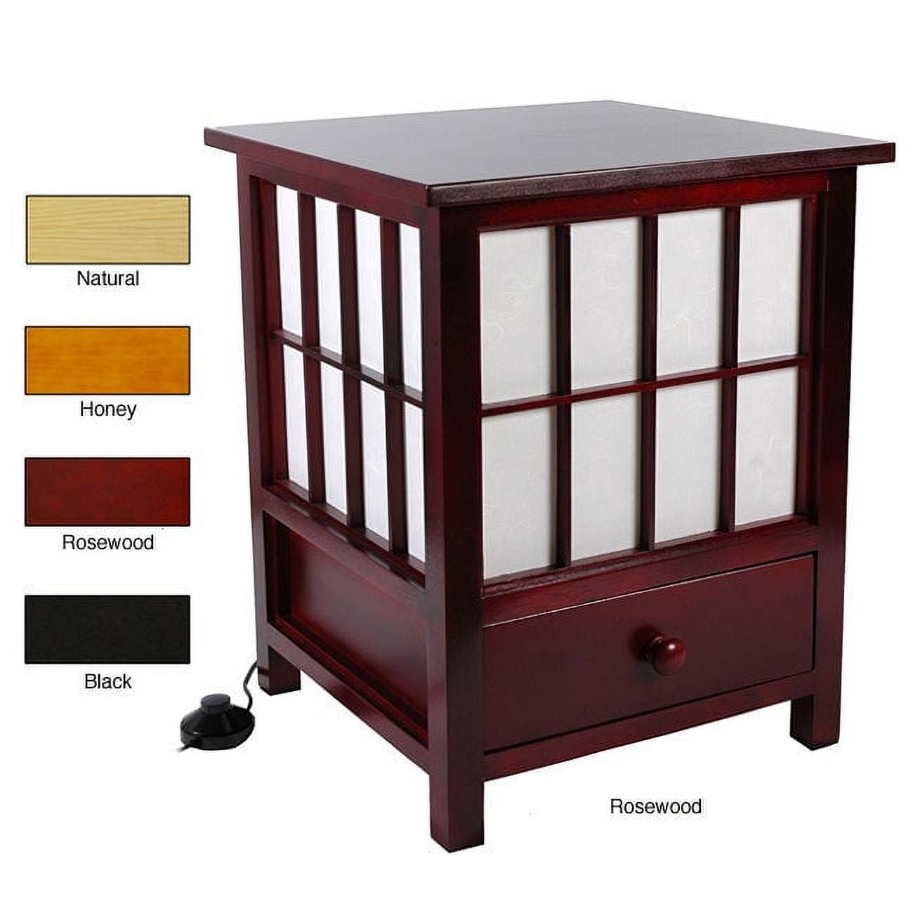 Oriental Furniture 19" Hokkaido Lamp with Drawer, Black, Traditional, Table Lamp