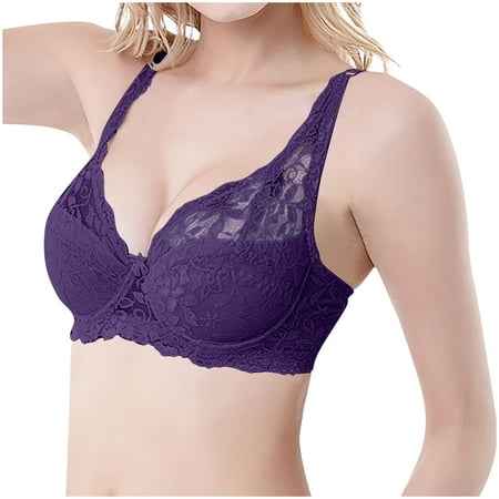 SMihono Savings Sports Bras High Support Women Lace Plus Size Bra Without Steel Ring Gathers European Sexy Thin Breathable Underwear Purple 85B