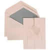 JAM Paper® Wedding Invitation Set, Large, 5 1/2" x 7 3/4"- White Card with Metallic Blue Lined Envelope and Ivory Hearts Fanfold Set- 50/pack