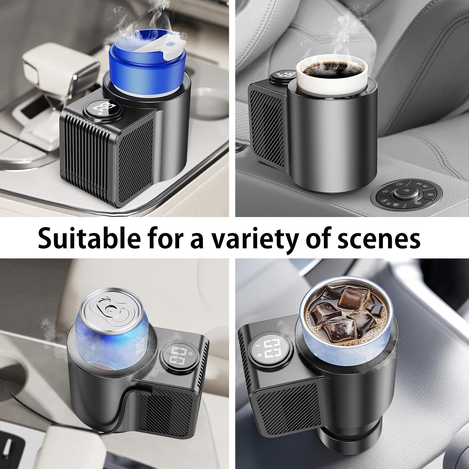 2-in-1  Car Cup Holder Cooler and Warmer with Temperature Control for Hot Cold Beverages