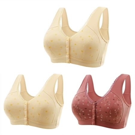 Mrat Wireless Athletic Bras 3pc Women Front Buckle for Middle-Aged and Elderly Underwear Soft Cotton Oversized Tank Tops Without Steel Ring Printed Bra S-452 Coffee 5XL