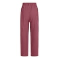 thumbnail image 4 of WREESH Womens Solid Loose Cotton Linen Pants Fashion Casual Elastic Waist Wide-Leg Button Pants Wine, 4 of 5
