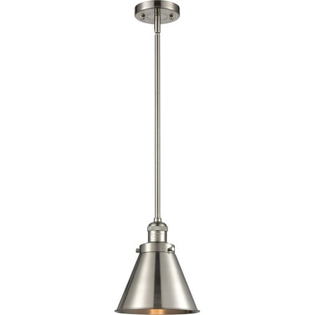 

Brushed Satin Nickel Tone Mini Pendants 8 Wide Shape Cone Color Brushed Satin Nickel Material Glass Steel/Cast Brass Medium Base LED 1 Light Fixture