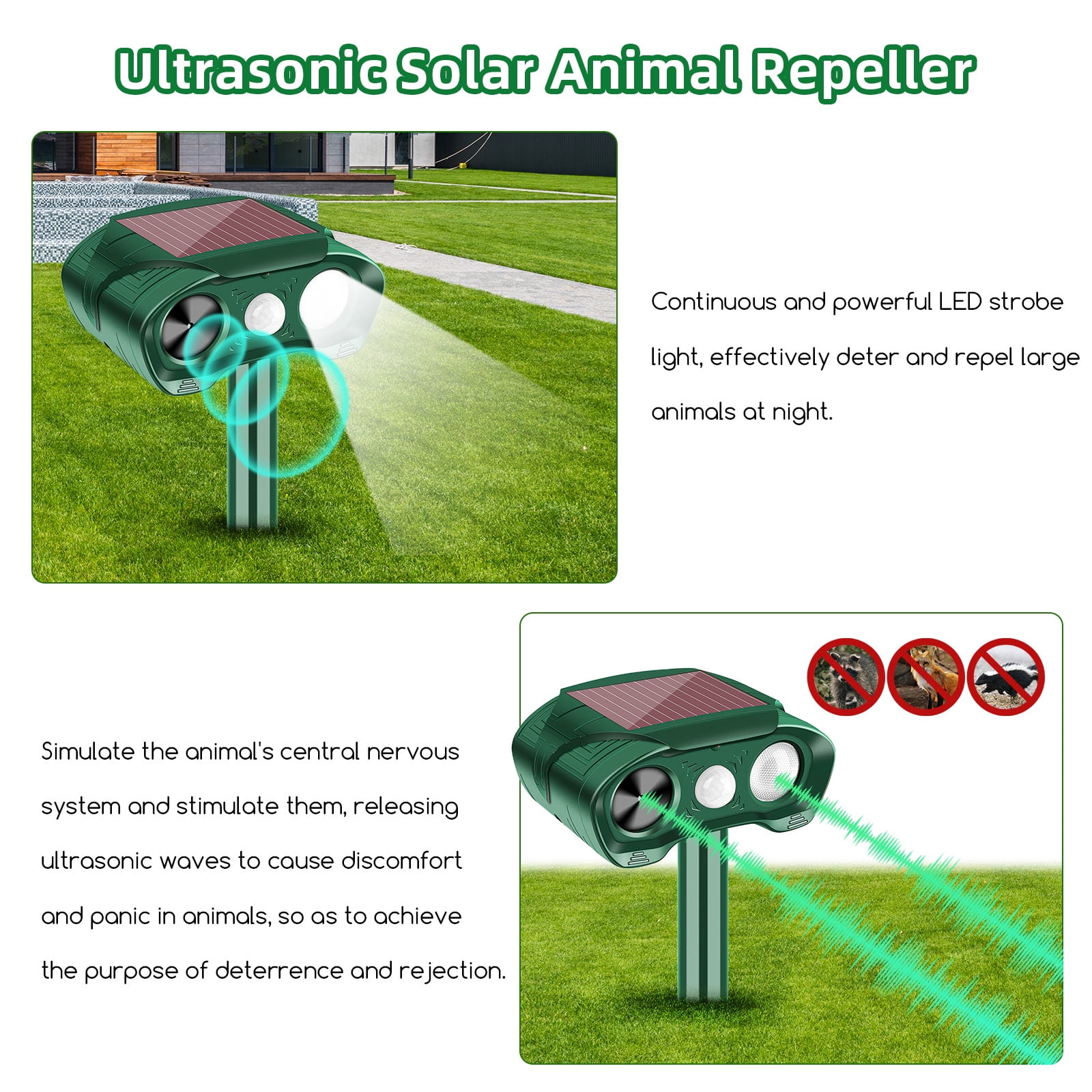 KingFurt Ultrasonic Solar Animal Repellent with Motion Sensor Flashing Light Waterproof Outdoor 4 Pack
