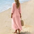 thumbnail image 4 of Womens 3/4 Sleeve Tunic Dress, Casual Loose Fit Pleated Long Gown, Elegant A-Line Work Office Beach Vacation Swing Dress, S-2XL, 4 of 5