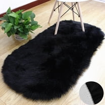FUDAKUNA Fluffy Shaggy Rugs Oval 24" x 36" Soft Plush Black Faux Sheepskin Non Slip Backing Carpet Cushion