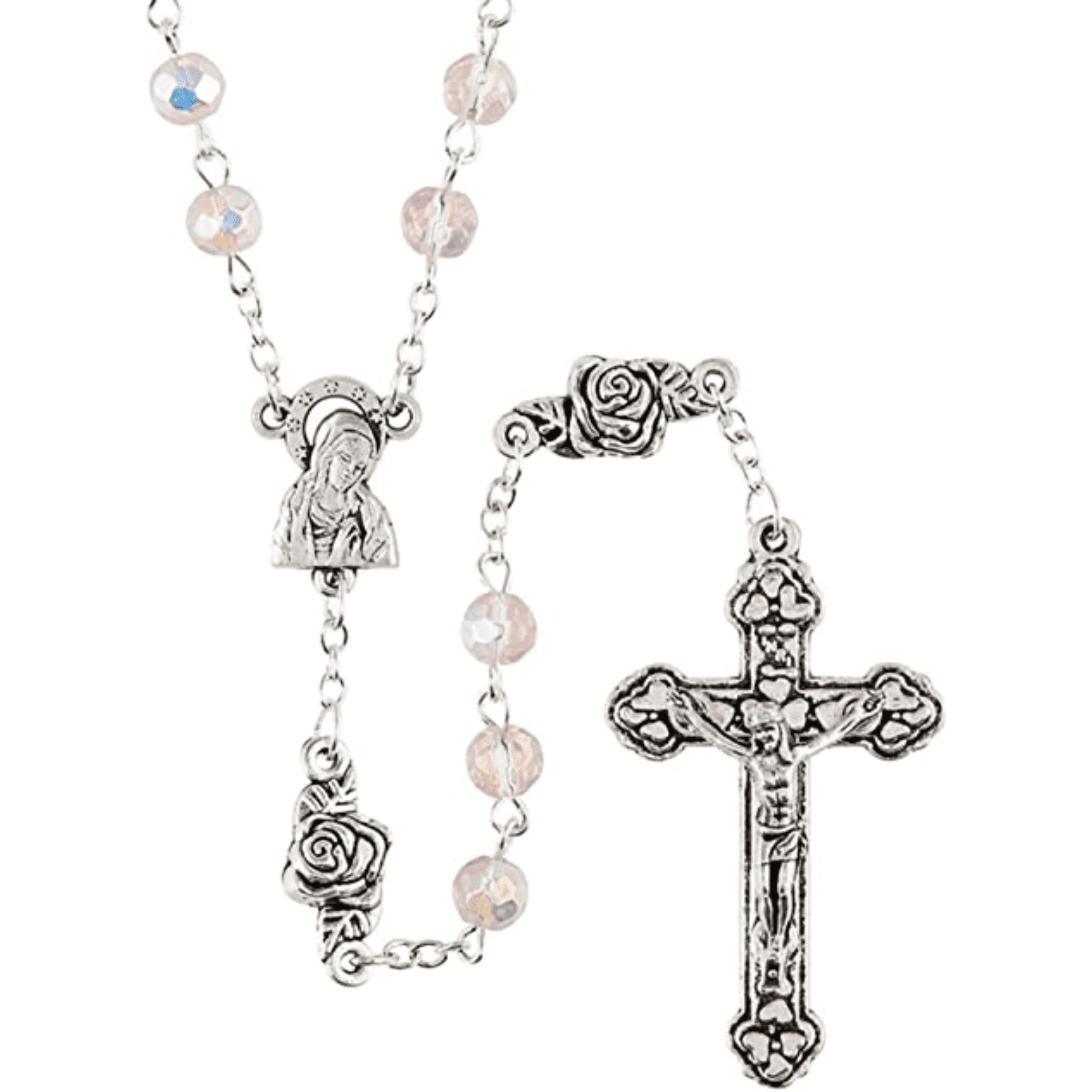 Rosebud Our Father Pink Beaded Rosary, Catholic Prayer Beads for Women