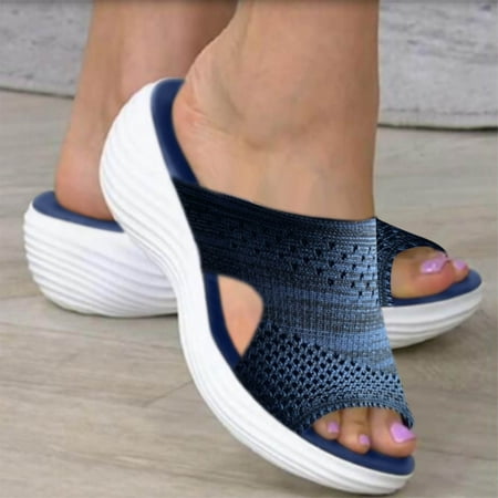 

Women Shoes Women s Fashion Summer Outer Wear Lightweight Flat Casual Sandals And Slippers Blue 7