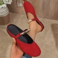thumbnail image 6 of UDAUDU Womens Flats Mules Elegant Dressy Closed Toe Slip On Leather Shoes Adjustable Buckle Strap Mary Jane Casual Office Shoes Red US 9, 6 of 9