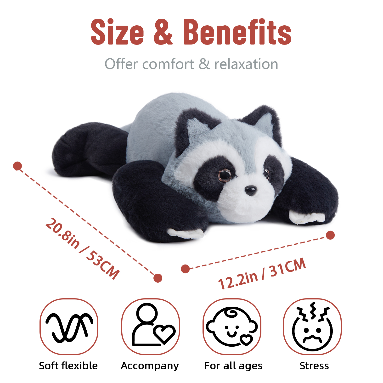 Niuniu Daddy Weighted Raccoon Stuffed Animals, 20"Large Raccoon Plush Toy,3.3lb Giant Weighted Pillow with Soft Faux Fur, Gift for Baby, Kids & Adults