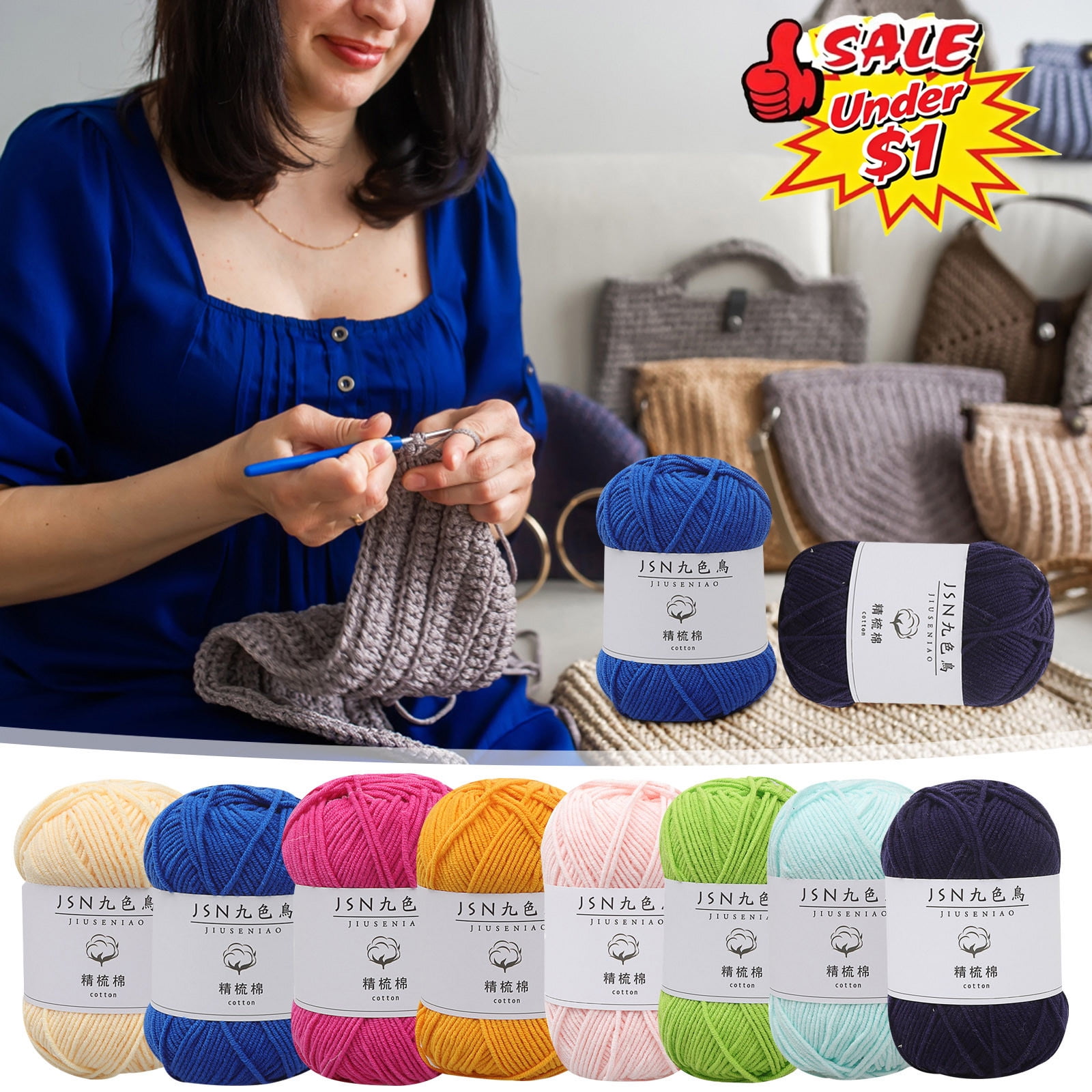 Under $1 4‑Strand Combed Milk Cotton Yarn Soft DIY Crochet Knitting Thread 50g Per Ball Skin‑Friendly Wool Ball for Dolls Hats Scarves Bags Sweaters Shoes & Multiple Hand‑Made Craft Projects