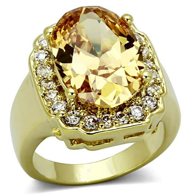 Women Gold Brass Ring with AAA Grade CZ in Topaz - Size 7