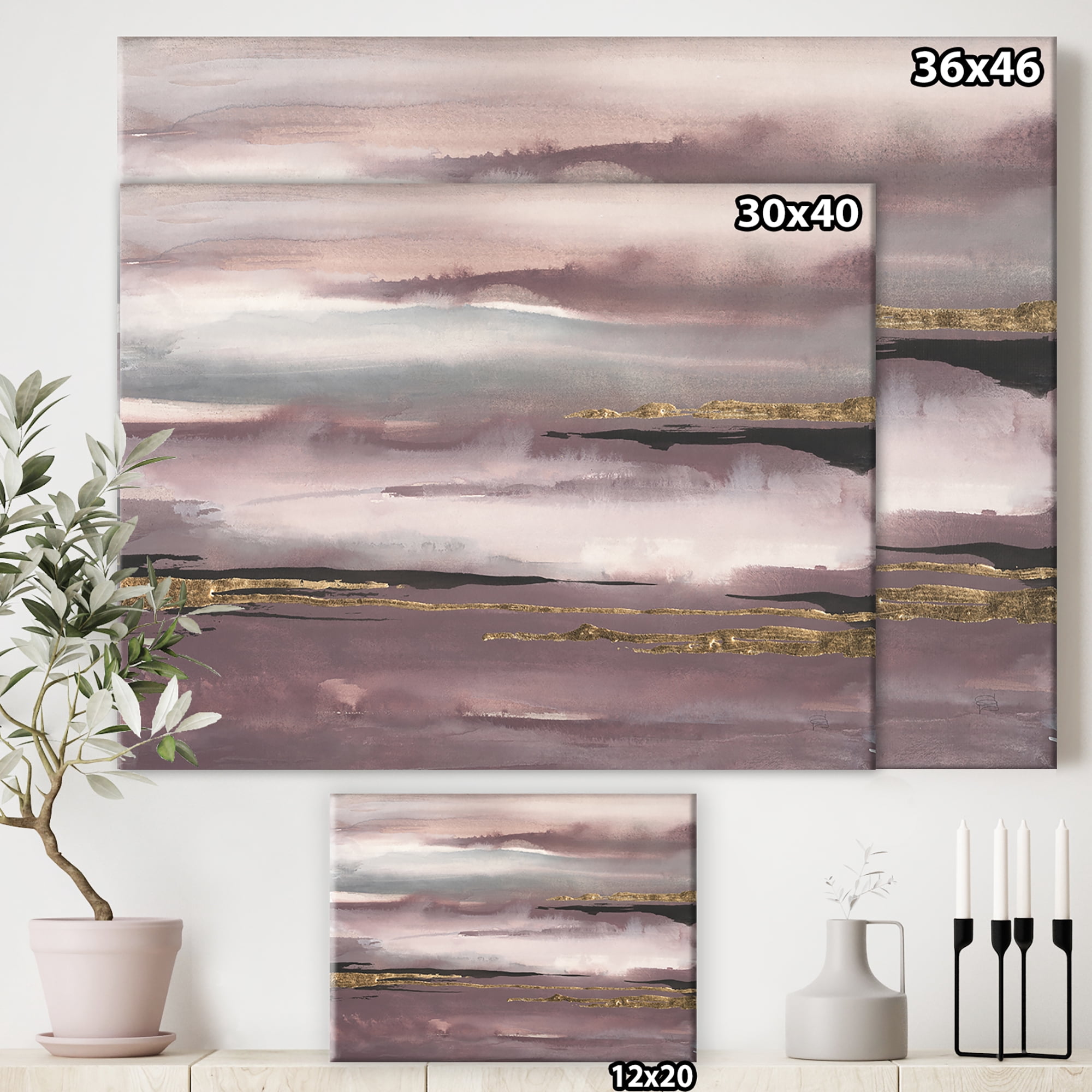 Designart 'Purple Glam Storm IV' Glam & Shabby Chic gallery-wrapped Canvas