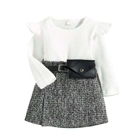 Vestido Para Niñas, Ropa Para Bebés, Otoño Invierno, Blusas De Cuello Redondo, Falda Con Cinturón, Traje De Moda Blanco Odeerbi LM103-8096