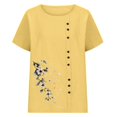 thumbnail image 5 of Womens Tops Boho Linen Classic Teacher Tops Water Resistant Vacation Clothes Loose Fit Tunic Shirts, Yellow,XL, 5 of 5