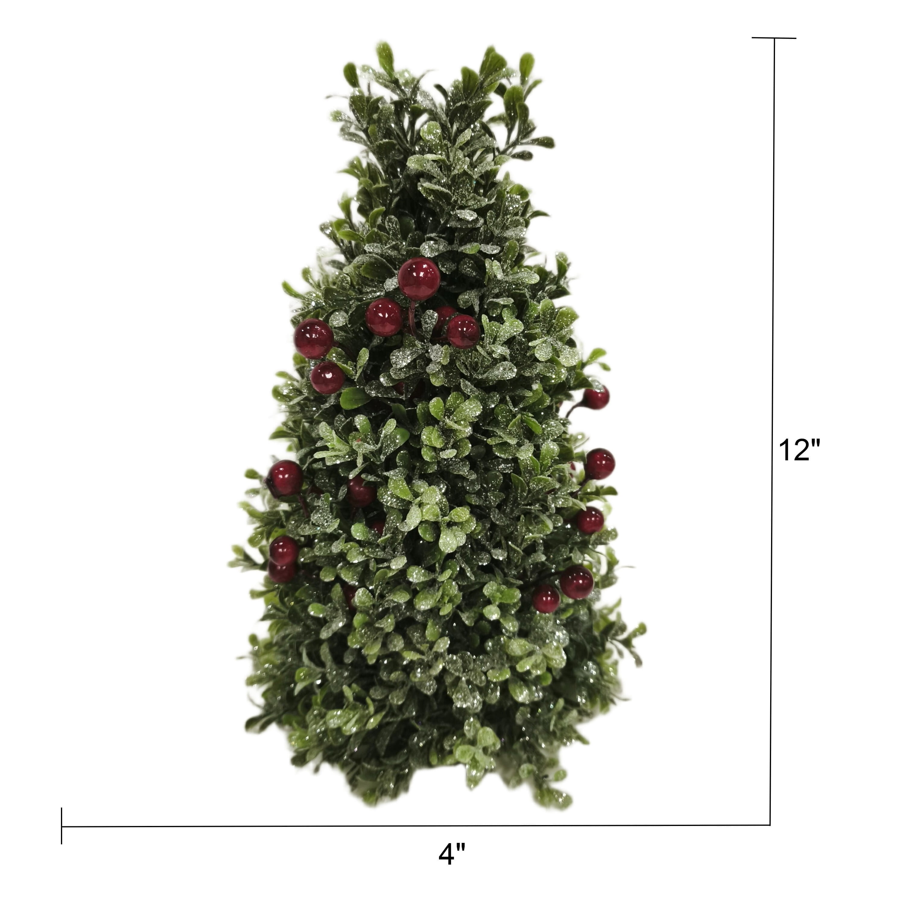 Boxwood Tree with Berries Christmas Decoration, Green and Red, 12", by Holiday Time