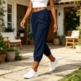thumbnail image 6 of Womens Linen Cropped Jogger Pants Elastic Drawstring Waist Casual Summer Trousers with Pockets Lightweight Lounge Pants, L, 6 of 8