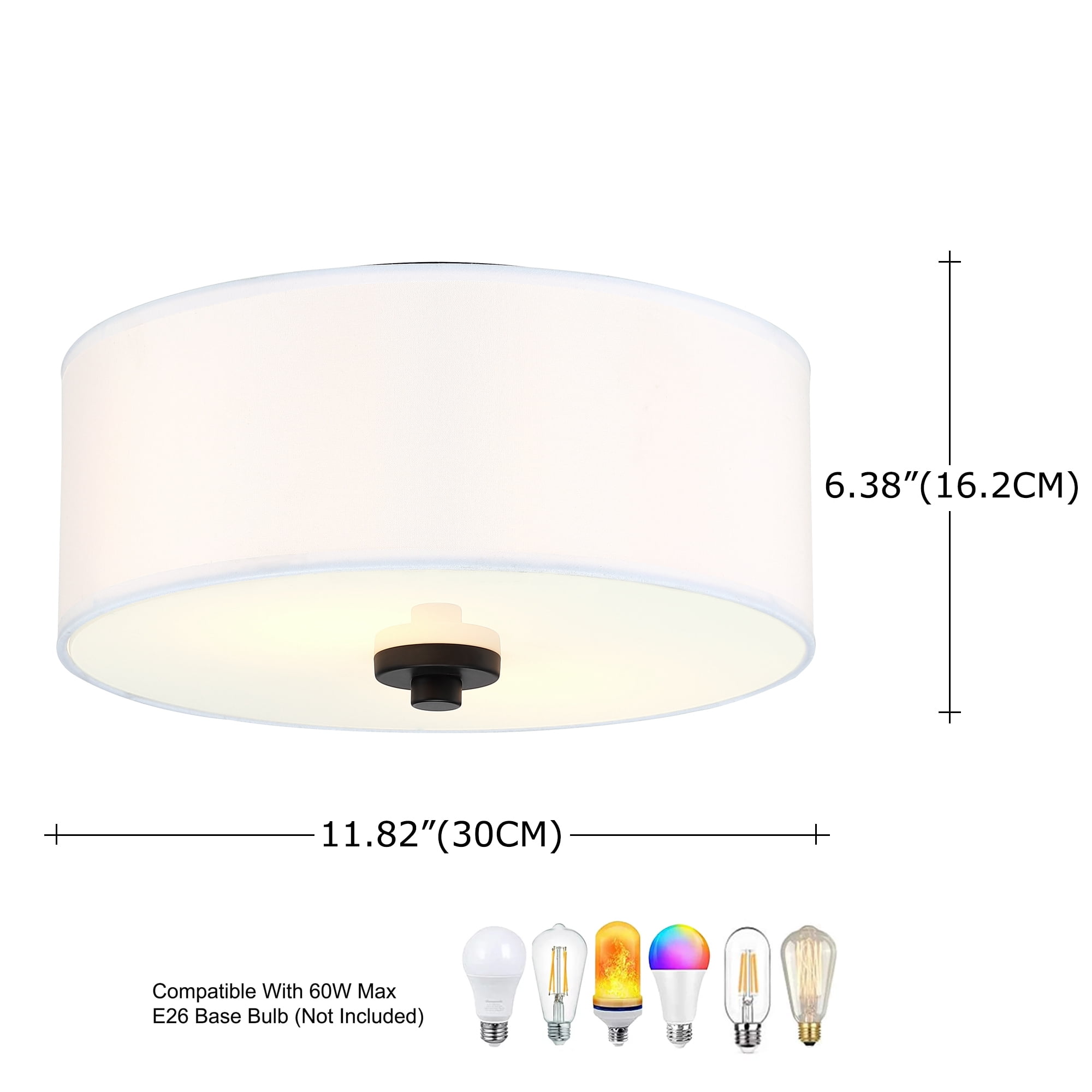 11.81" 2-Light Flush Mount Ceiling Light Modern Kitchen Light Fixture with Fabric Shade for Bedroom, Living Room, Dining Room, Hallway, E26