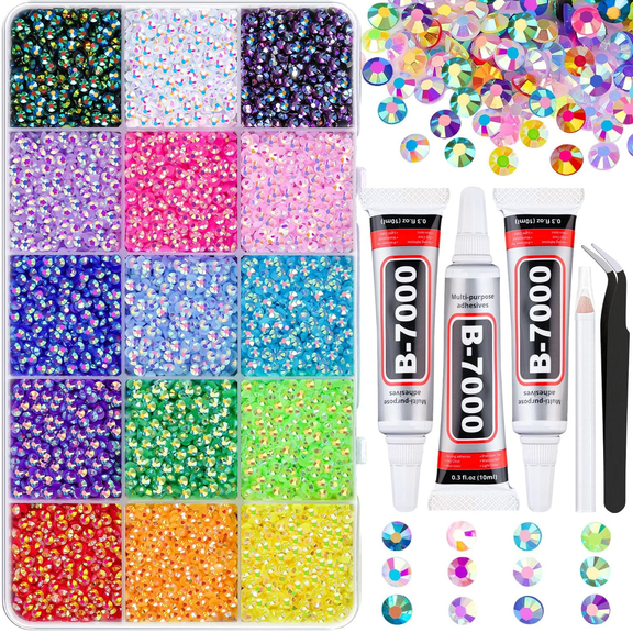 18000Pcs Resin Jelly Rhinestones for Bedazzling,BYKXU Multicolor 3mm Flatback Rainbow Gems, Bedazzled Kits with 3Pcs 10ml B7000 Jewelry Glue for Crafts Crafting Book Clothing Shoes Nail Art