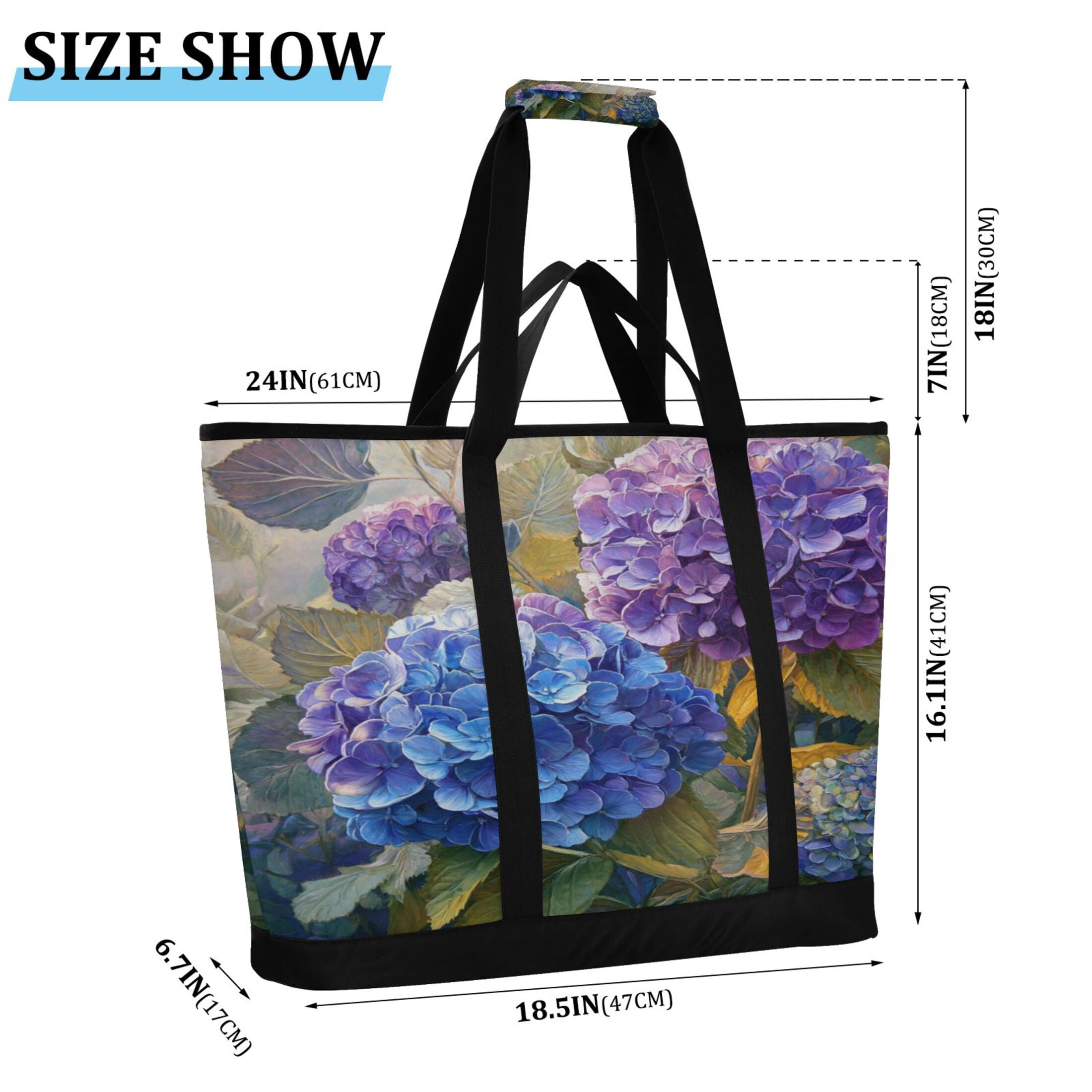 Extra-Large Wide Opening Design Capacity Hand-Held Ice Pack Thickened Insulation Layer For Long-Lasting Cold Retention For Outdoor Shopping Picnics And Camping Beautiful Painting Of Hydrangeas