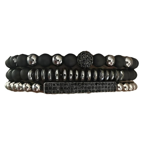 Designice Mens Bracelet,Black Matte Mens Bracelet with Zircon Stone,Durable Bracelet for Men,3-Pack