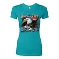thumbnail image 2 of Wild Bobby, Born To Be Free Blad Eagle and American Flag Cars and Trucks Womens Slim Fit Junior Tee, Tahiti Blue, Medium, 2 of 3