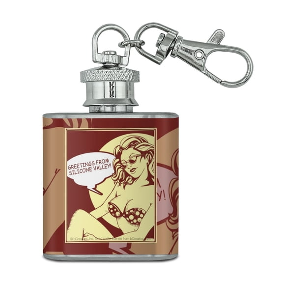 Greetings From Silicone Valley Funny Humor Stainless Steel 1oz Mini Flask Key Chain
