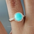 thumbnail image 3 of Round Diamond and Turquoise Helo Wedding Ring, Fine Jewelry For Chirstmas Gift for Wife, Gift for Womens, December Turquoise Birthstone Ring, Proposal Ring., 3 of 4